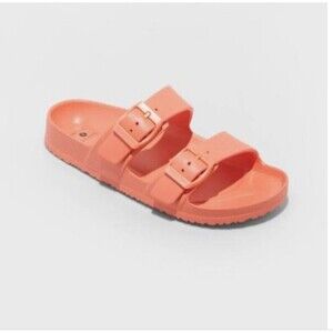 Shade & Shore Women 8 Neida Red Two Band Slide Sandals